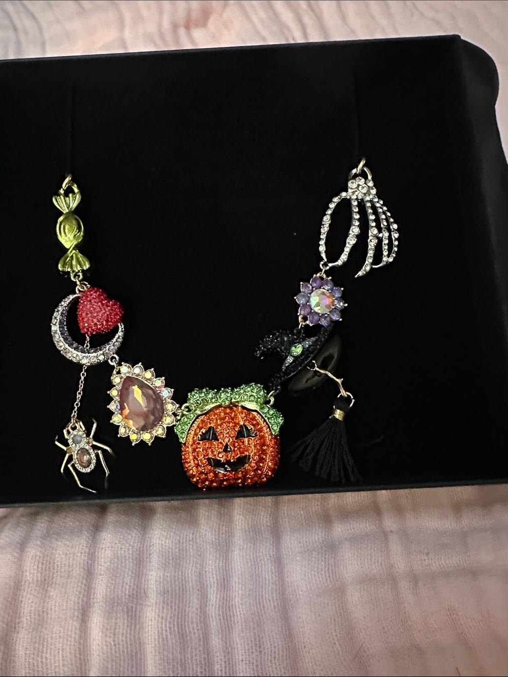 Betsey Johnson Halloween Charm Necklace - Orange, Green & Black Accents NWT